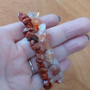 Lot Of 2 Agate Semi-precious Chip Stretch Bracelets